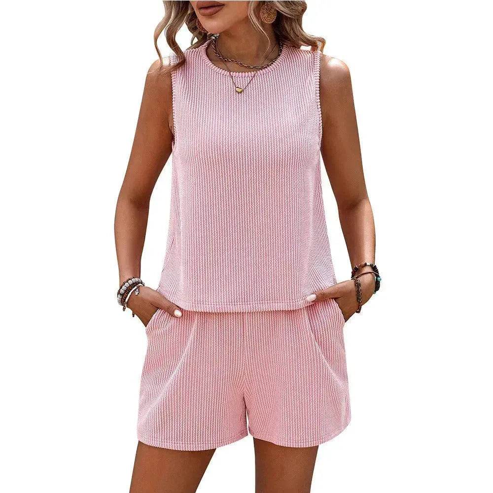 Women's Sleeveless Tank Top Shorts Striped Two-piece Suit