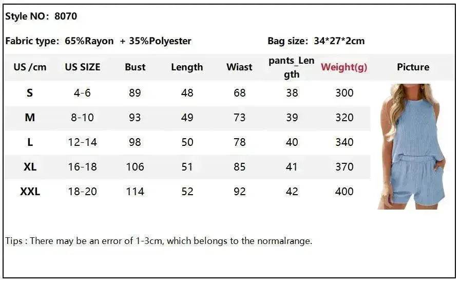 Women's Sleeveless Tank Top Shorts Striped Two-piece Suit