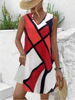 Women's Sleeveless V-neck Printed Loose Mini Dress