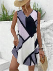 Women's Sleeveless V-neck Printed Loose Mini Dress