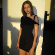 Women's Slim Hip Dress Summer Fashion One-shoulder Short Sleeve Solid Color Mini Dress