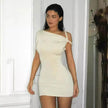 Women's Slim Hip Dress Summer Fashion One-shoulder Short Sleeve Solid Color Mini Dress