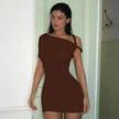 Women's Slim Hip Dress Summer Fashion One-shoulder Short Sleeve Solid Color Mini Dress