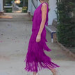 Women's Solid Color Diagonal Collar Multi-layer Tassel Stitching Design Dress