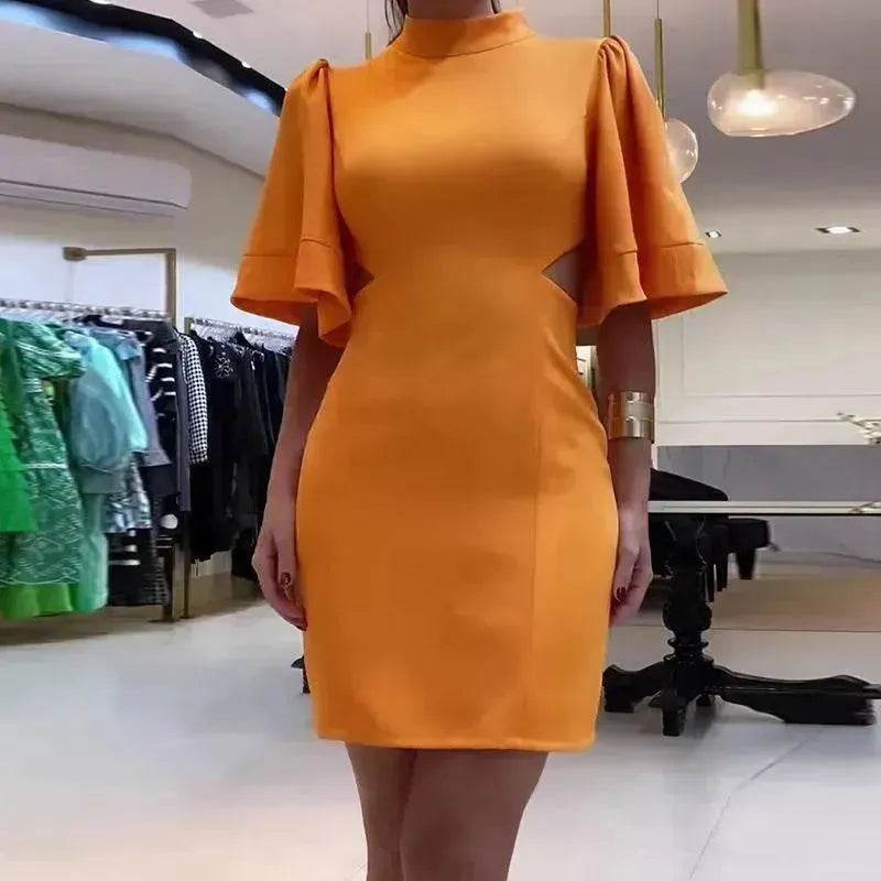 Women's Solid Color Round Neck Slim Fit Dress