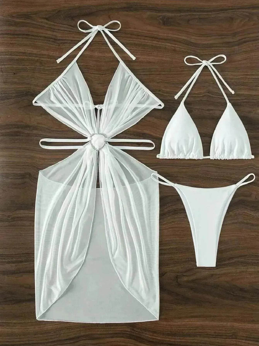 Women's Solid Color Split Swimsuit Three-piece Bikini