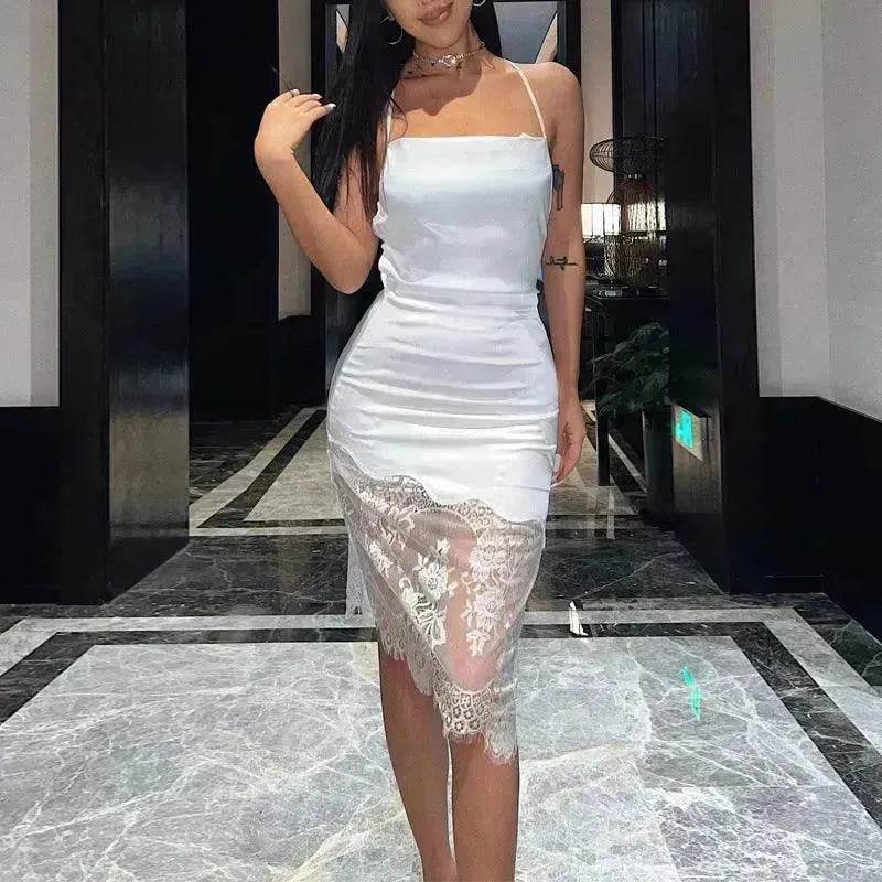 Women's Stitching Lace Tie Back Dress