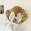 Women's Straw Sun Hat with Bow – Foldable Wide Brim Beach Hat (Khaki & Beige)