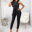 Women's Summer Casual Pure Color Ruffles Sleeveless Jumpsuit