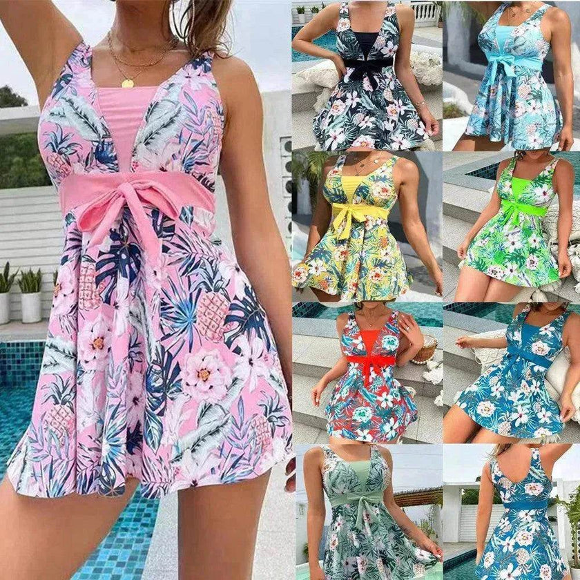 Women's V-neck Printed Split Bikini Swimsuit