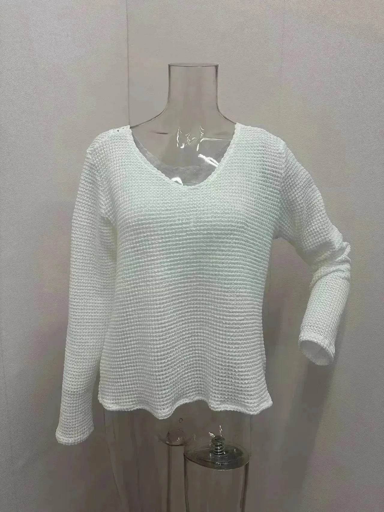 Women's V-neck Solid Color Fashion Knitted Blouse