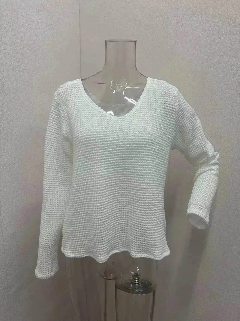 Women's V-neck Solid Color Fashion Knitted Blouse