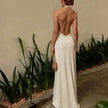 Women Summer Backless  Sleeveless Hanging Neck Pleated White Dress