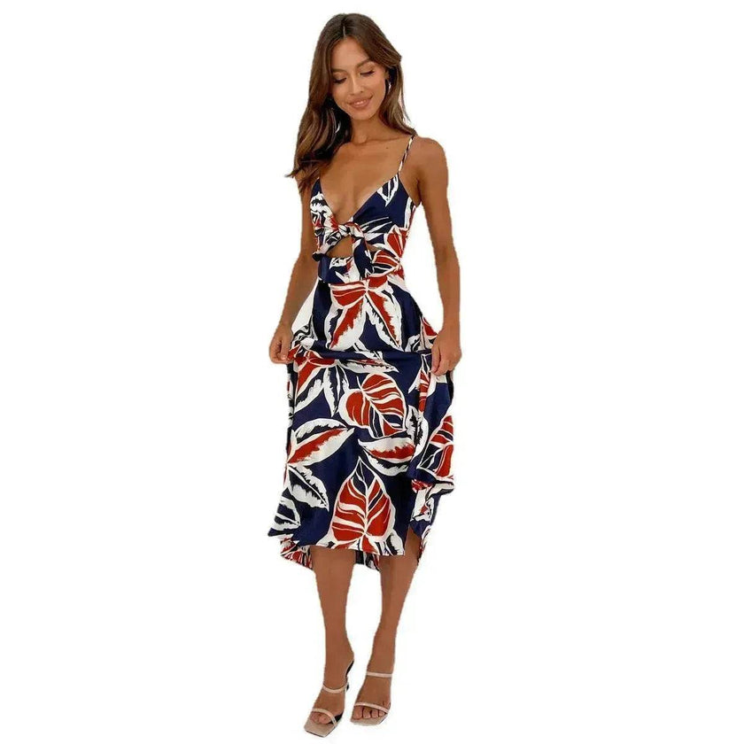 Women Sweet Split Sleeveless Floral Midi Dress