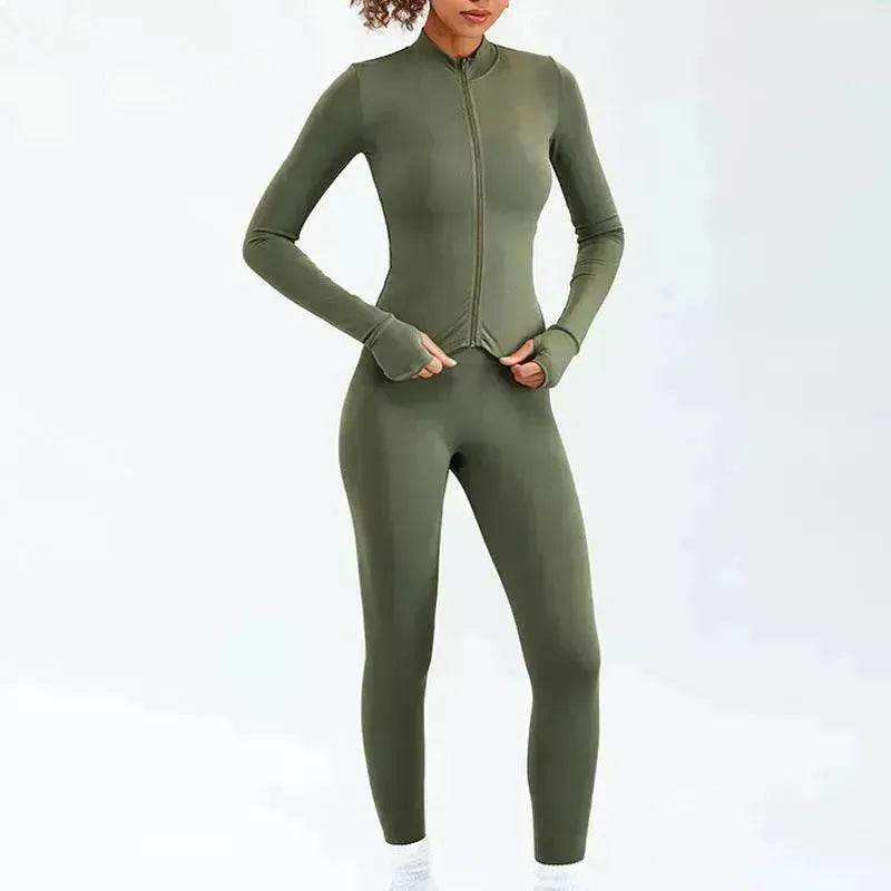 Women Yoga Zipper Long-sleeved Gym Exercise Fitness Suit