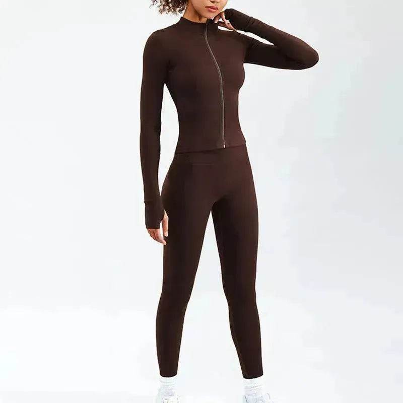 Women Yoga Zipper Long-sleeved Gym Exercise Fitness Suit