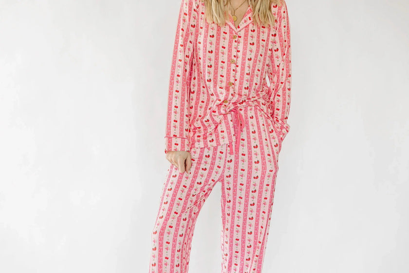 Pink Strawberry & Cherry Bows Adult Pajama Pants