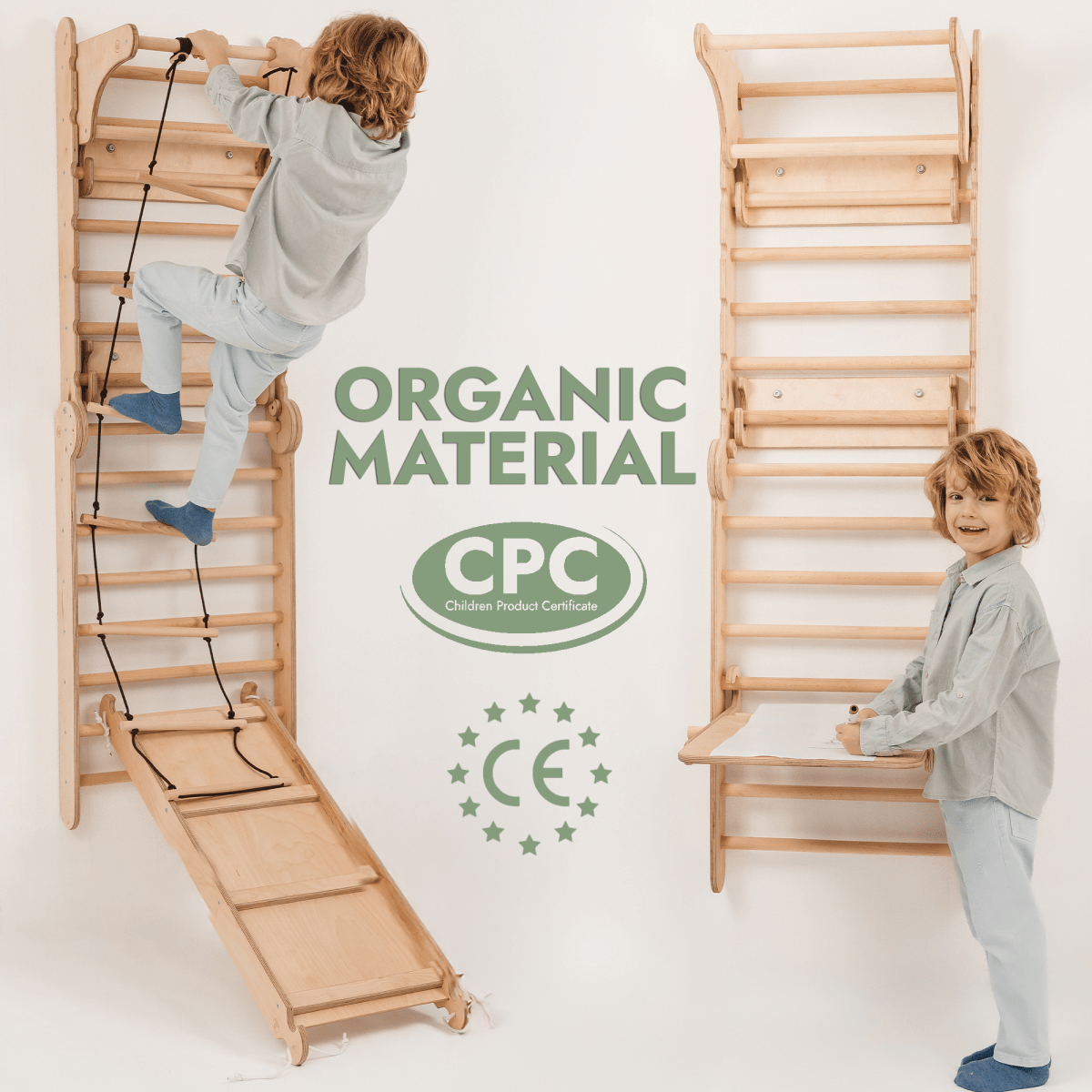 Mur d'escalade en bois / Échelle d'escalade pour enfants + Ensemble d'oscillation + Planche d'escalade + Option artistique supplémentaire