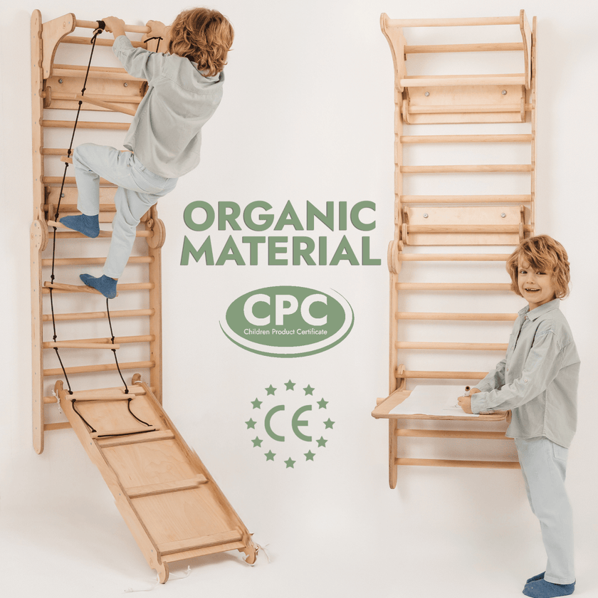 Mur d'escalade en bois / Échelle d'escalade pour enfants + Ensemble d'oscillation + Planche d'escalade + Option artistique supplémentaire
