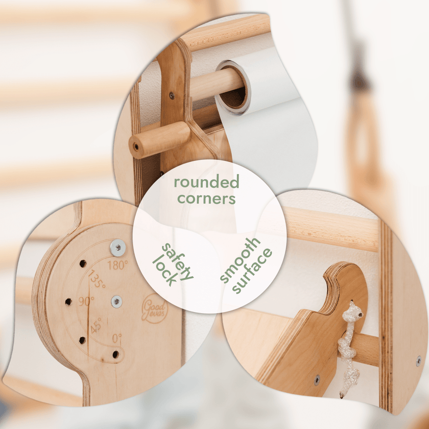 Mur d'escalade en bois / Échelle d'escalade pour enfants + Ensemble d'oscillation + Planche d'escalade + Option artistique supplémentaire