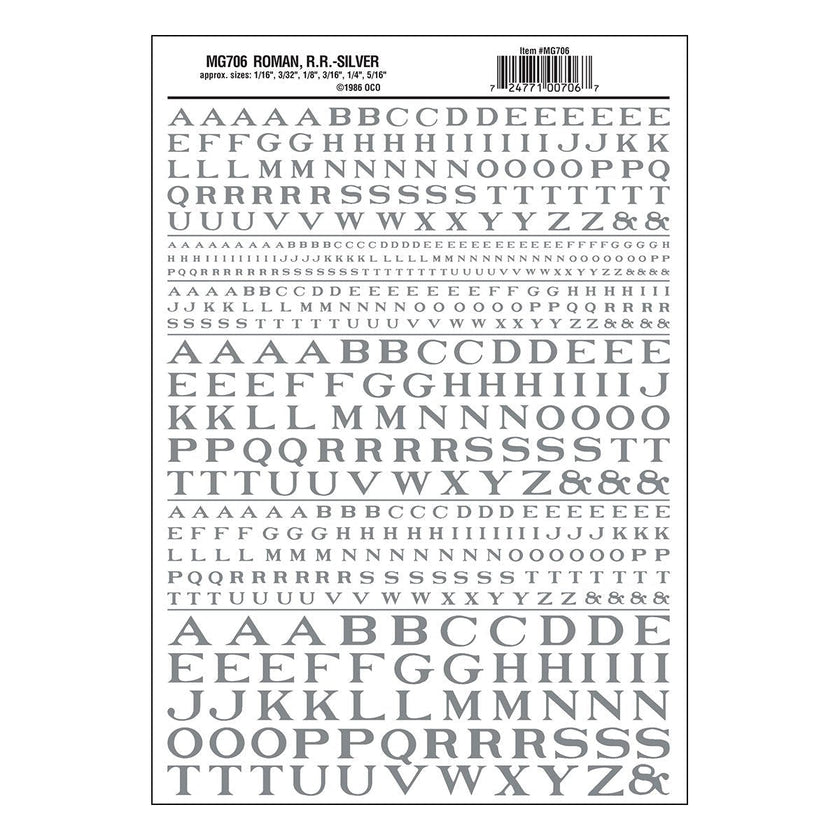 Woodland Scenics Model Graphics MG706 HO Dry Transfer Decals Roman RR Silver NIB