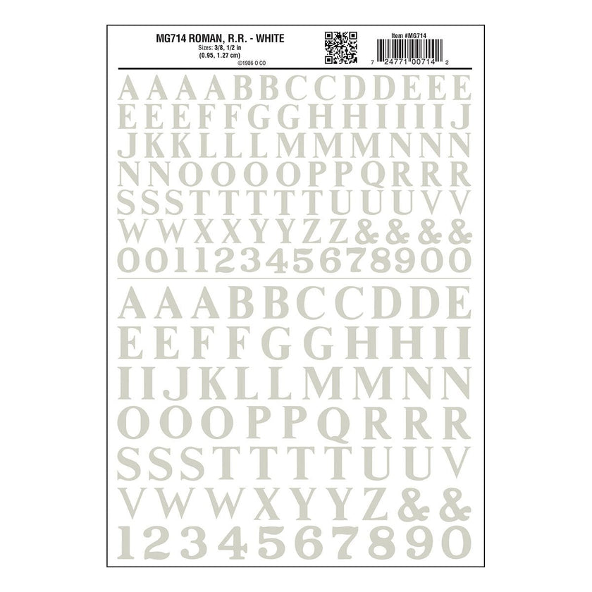 Woodland Scenics Model Graphics MG714 HO Dry Transfer Decals Roman RR White NIB