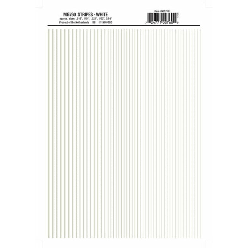 Woodland Scenics Model Graphics MG760 HO Dry Transfer Decals Stripes White NIB