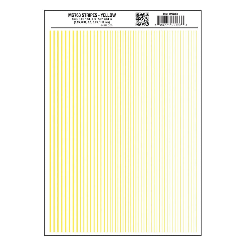 Woodland Scenics Model Graphics MG763 HO Dry Transfer Stripes Yellow Decals NIB