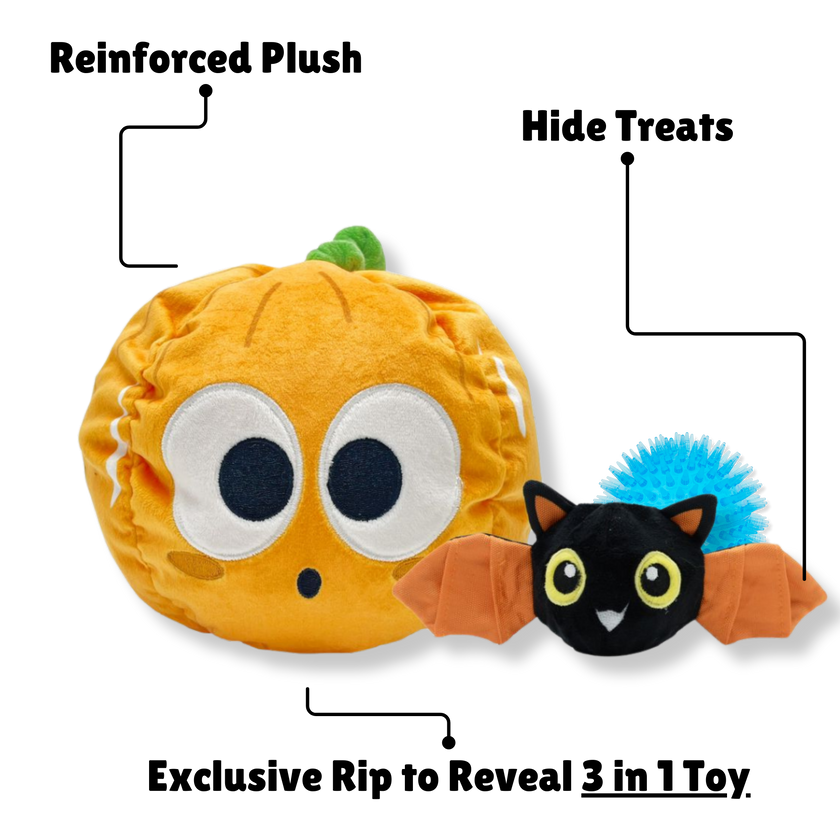 Spooked Pumpkin | Rip'n Reveal 3 in 1 Plush Dog Toy