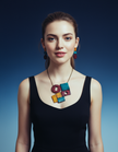 Geometric Statement Jewelry Set in Maroon, Mustard & Denim Blue