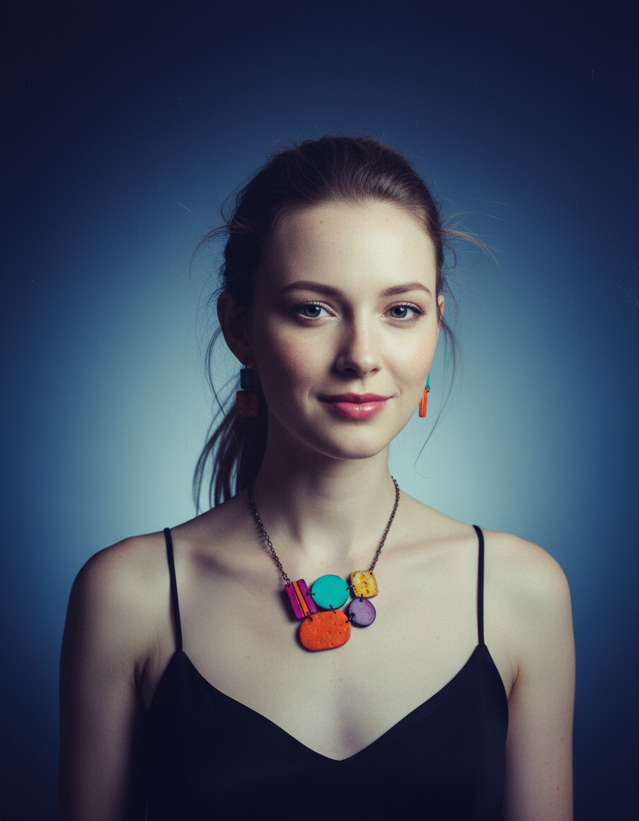 Multicolored Statement Pendant Necklace, Handmade Polymer Clay