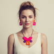 Retro Jewelry Set | Chunky Statement Necklace & Earrings in Neon Pink, Purple & Orange