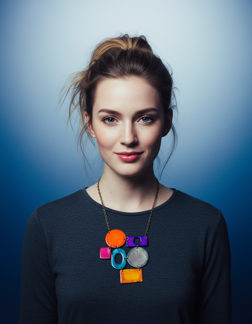 Colorful Geometric Bib Necklace & Statement Earrings