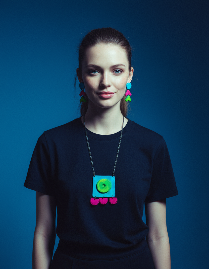 Handmade 80s Neon Geometric Clip-On Earrings