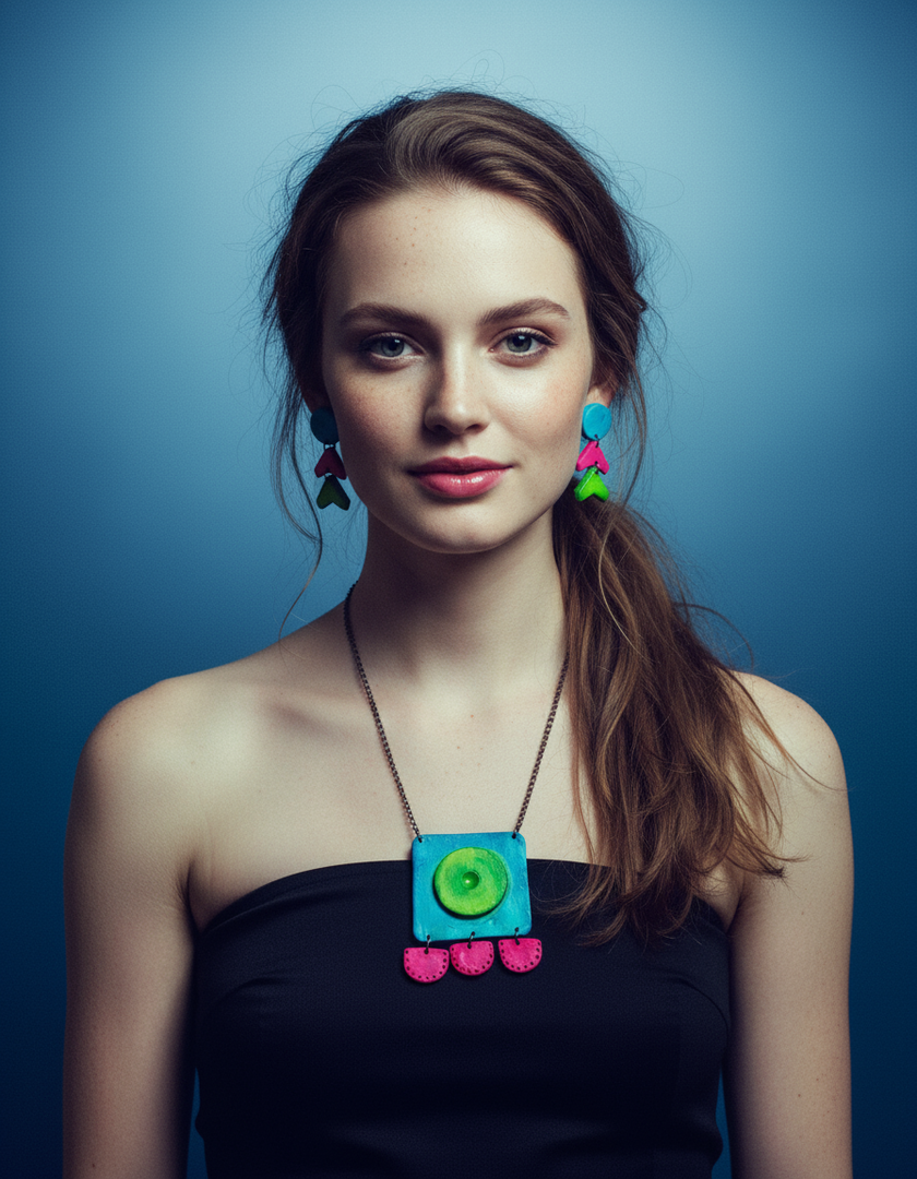 Handmade 80s Neon Geometric Clip-On Earrings