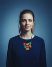 Artsy Statement Bib Necklace with Geometric Style Handmade from Clay & Painted