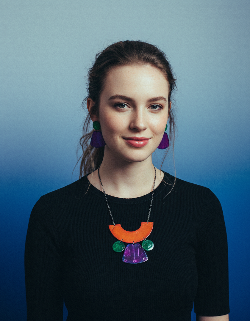 Wide Statement Earrings in Purple & Green- 