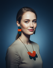Big Statement Earring in Orange & Teal, Post or Clip On Earrings