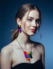 Abstract Geometric Jewelry Set, Statement Necklace & Earrings, Post or Clip On