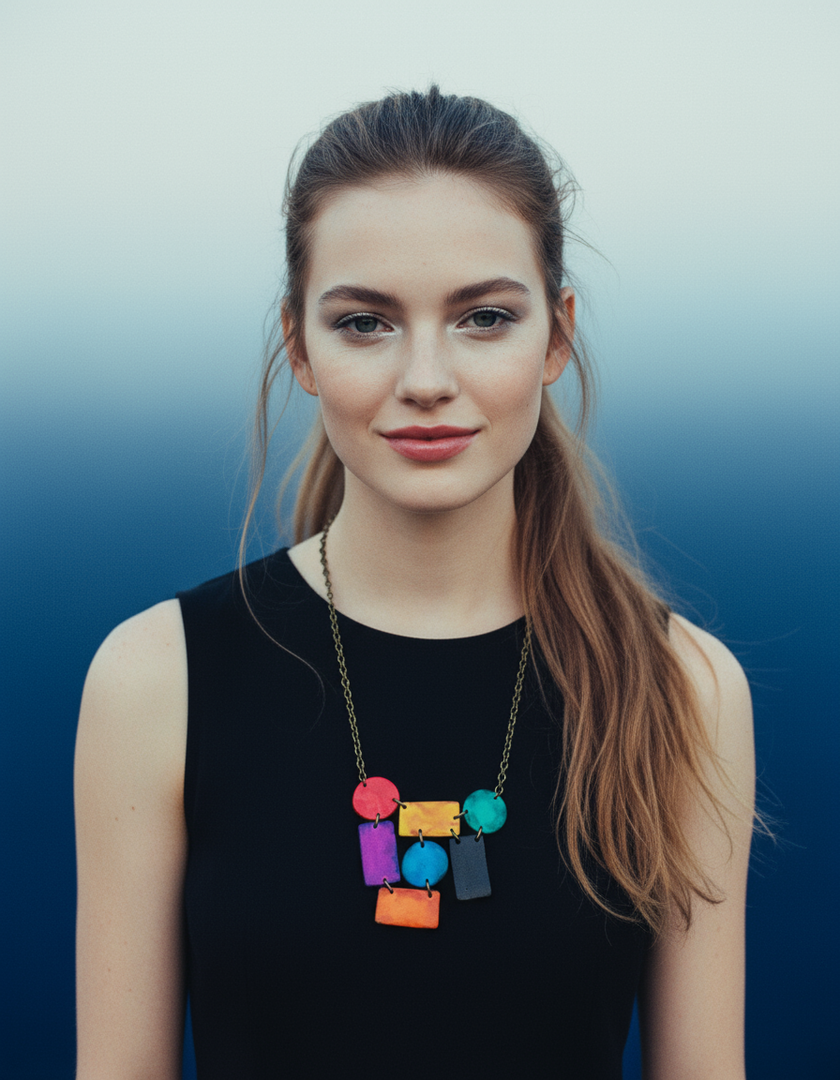 Abstract Geometric Jewelry Set, Statement Necklace & Earrings, Post or Clip On