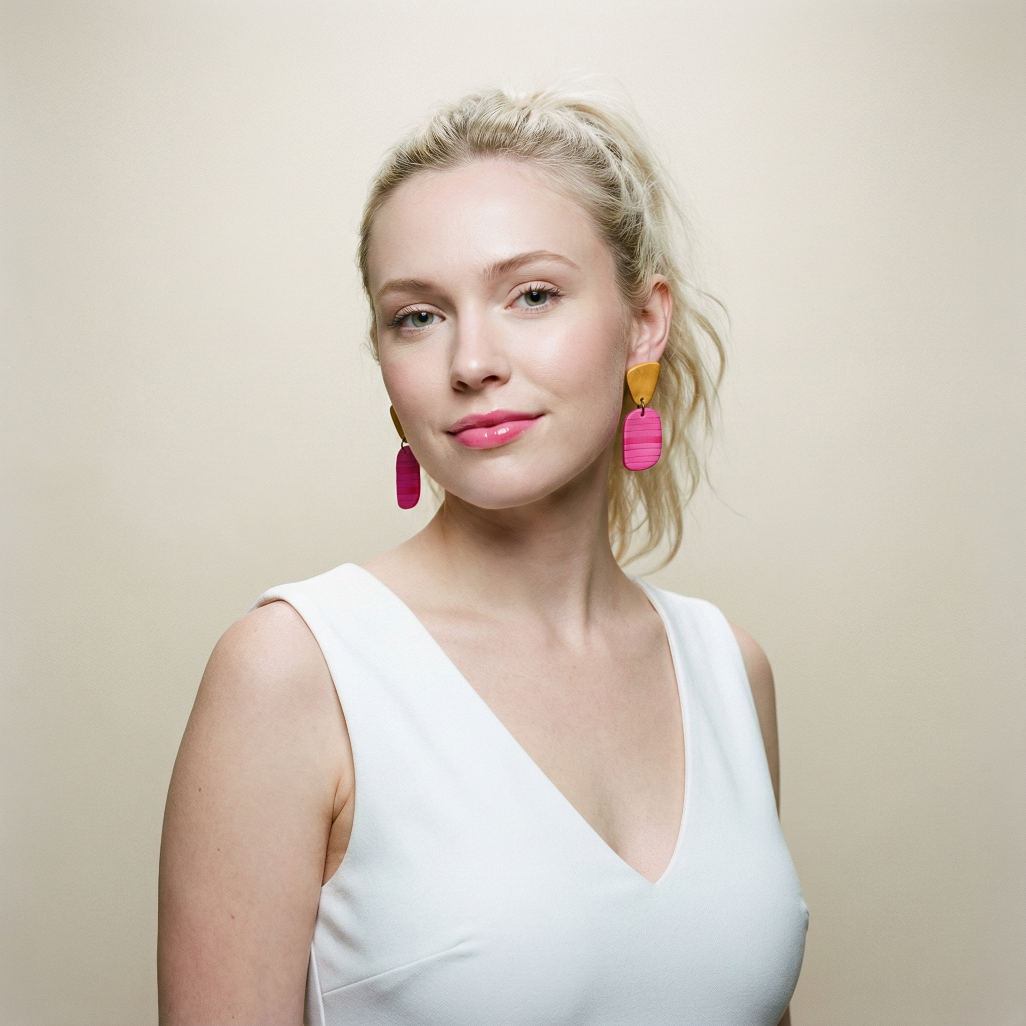 Clay Two Tone Earrings Handmade, Post or Clip Ons - 