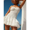 Wrapped Chest Embroidered Cotton Stretch Waist Shaping Ruffled Vacation Jumpsuit Skirt
