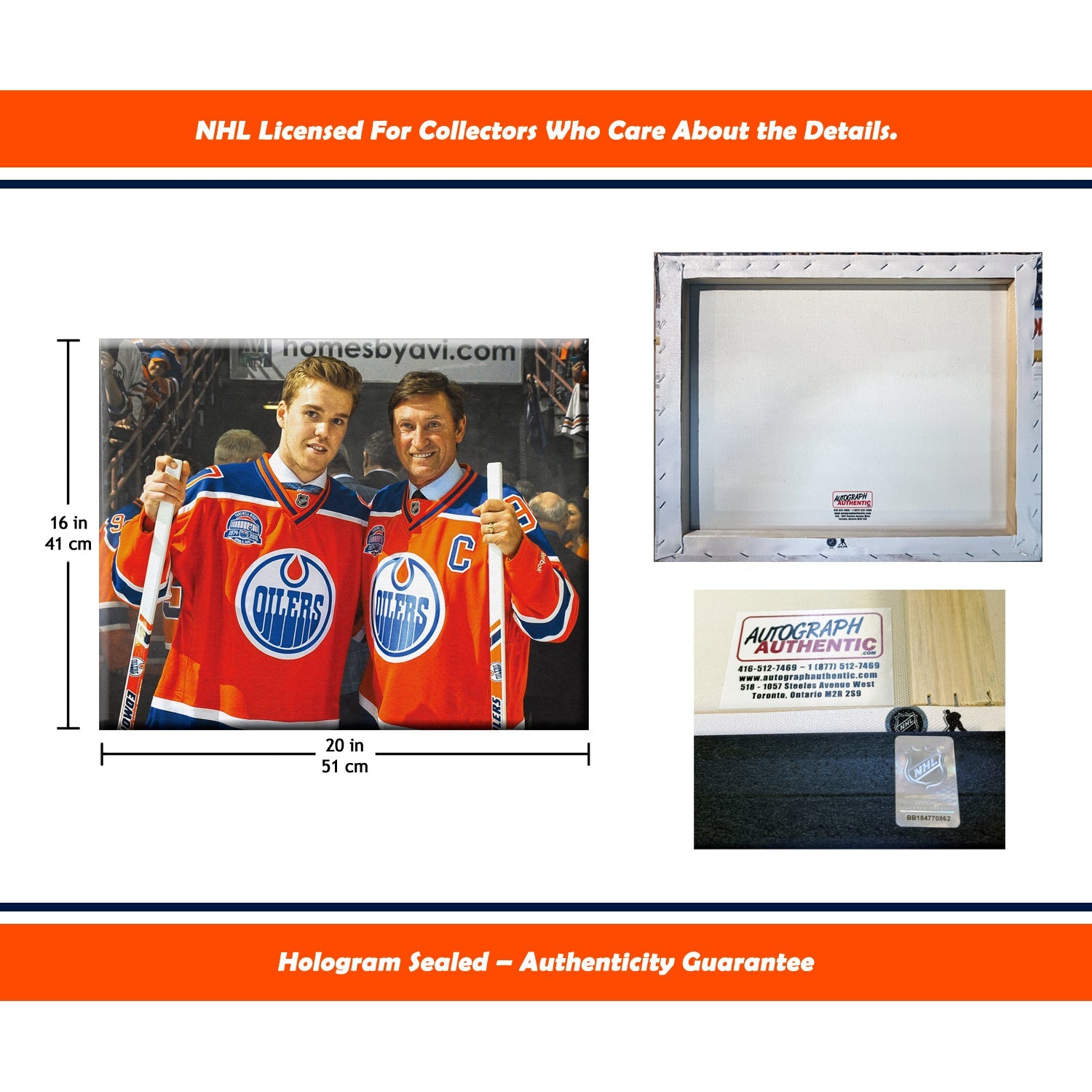 WAYNE GRETZKY AND CONNOR MCDAVID EDMONTON NHL LICENSED COLLECTIBLE WRAPPED CANVAS - HOCKEY LEGENDS ARTWORK WALL DECOR OILERS MEMORABILIA SPORTS GIFT ICON DISPLAY (16