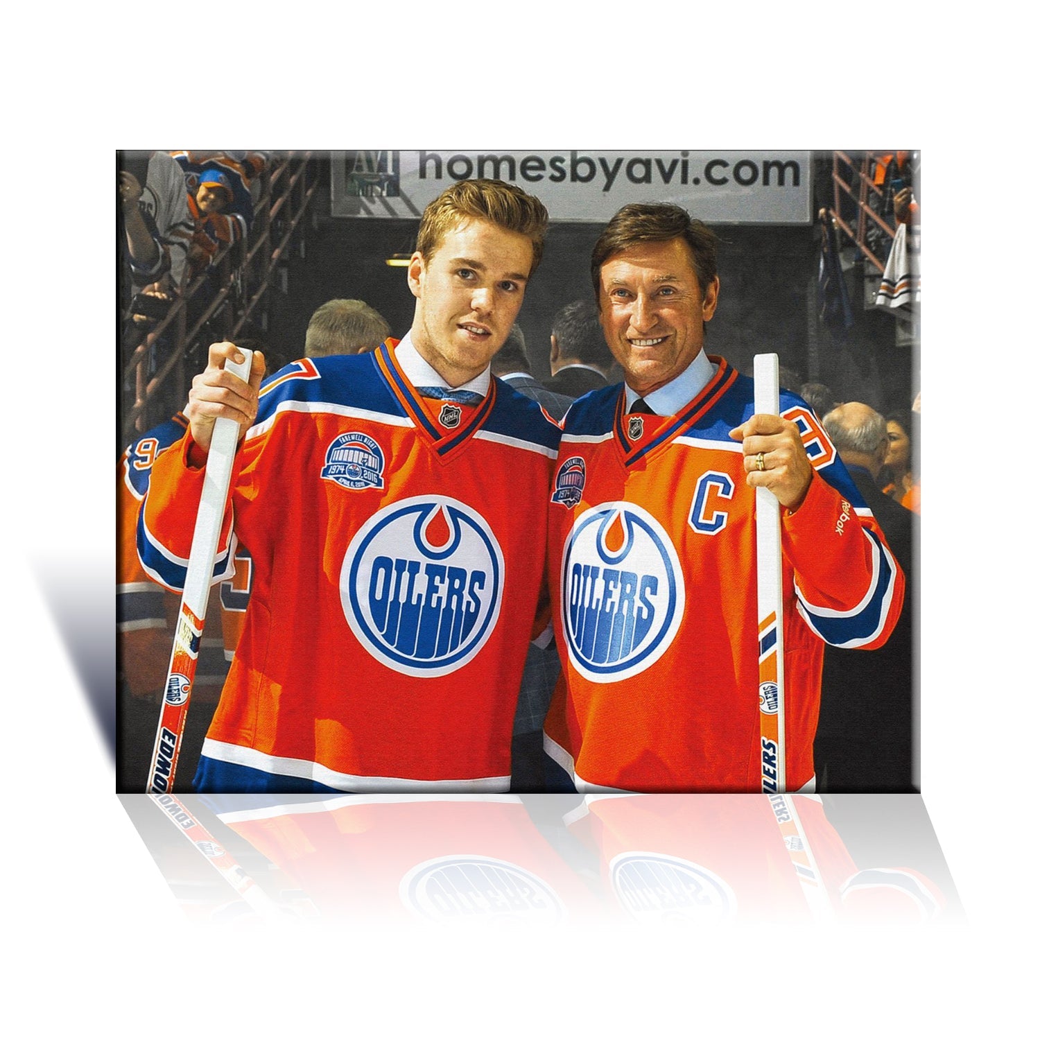 WAYNE GRETZKY AND CONNOR MCDAVID EDMONTON NHL LICENSED COLLECTIBLE WRAPPED CANVAS - HOCKEY LEGENDS ARTWORK WALL DECOR OILERS MEMORABILIA SPORTS GIFT ICON DISPLAY (16