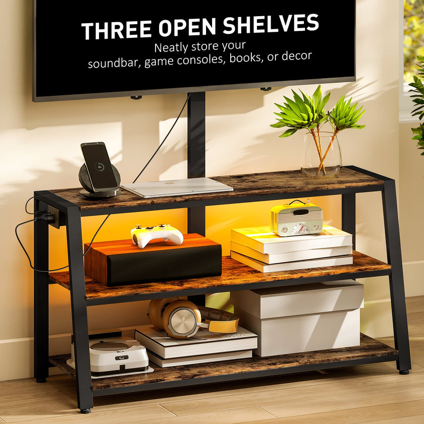 Bay TV Stand with Swivel Mount, Power Outlet and LED Lights for 32-70
