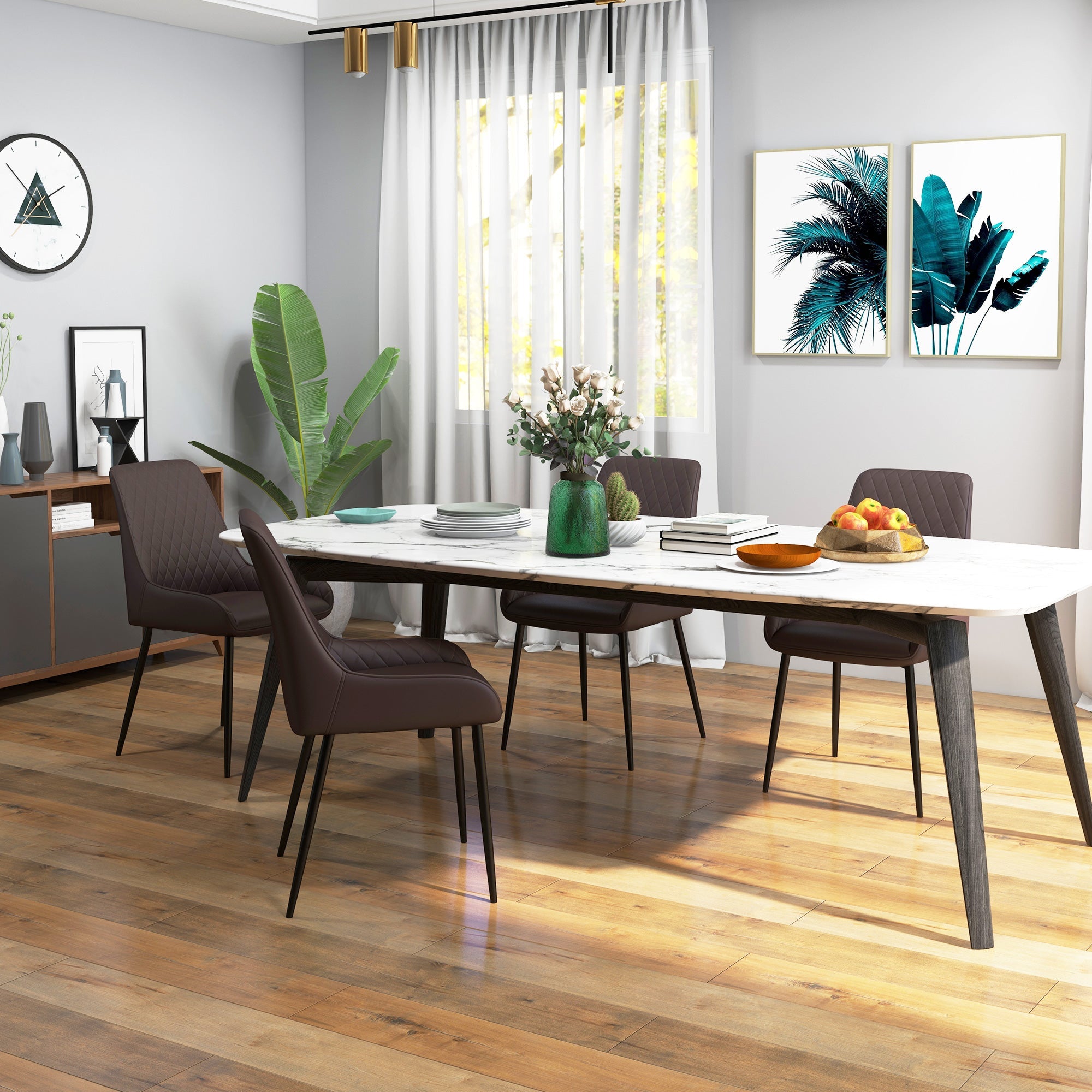 Blake Vegan Leather Modern Dining Chairs with Diamond Tufting-Set of 4-Brown