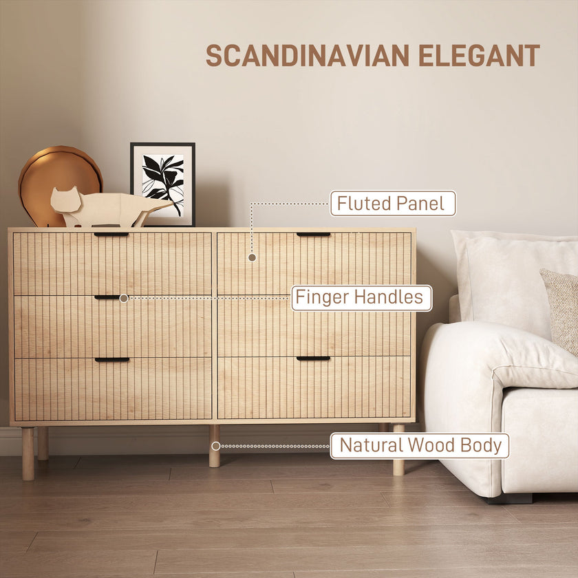 Jesse 6 Drawer Dresser with Fluted Panels-Oak