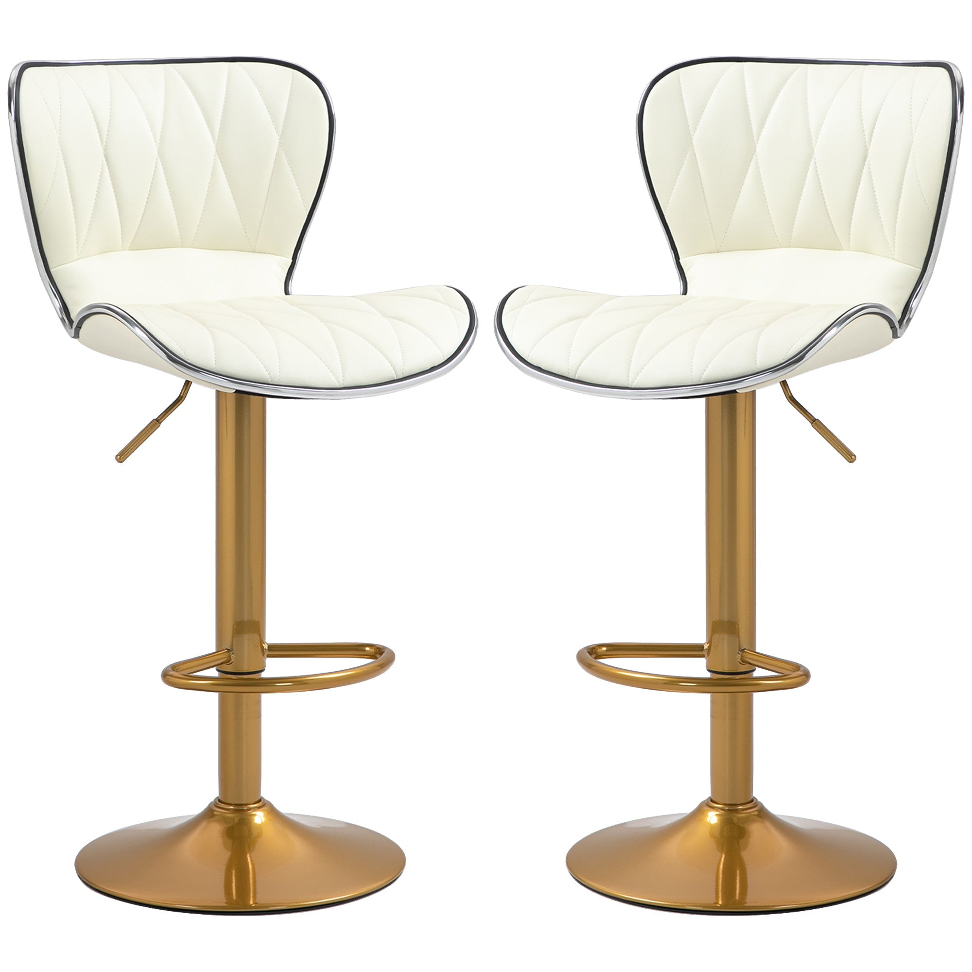 Maxi Counter Height Bar Stools Set of 2-Adjustable Height and Swivel Seat-White/Gold