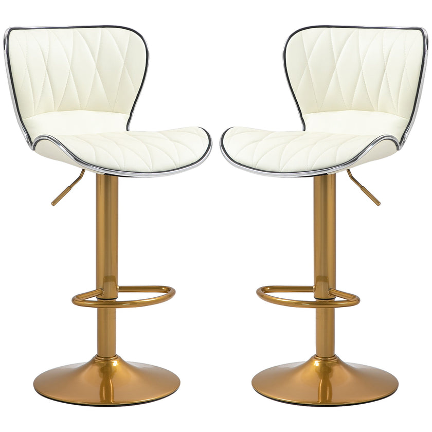 Maxi Counter Height Bar Stools Set of 2-Adjustable Height and Swivel Seat-White/Gold