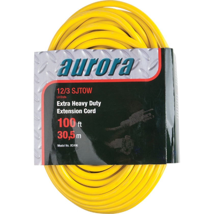 Vinyl Extension Cord with Light Indicator, Outdoor, SJTOW, 12/3 AWG, 15 A, 100'